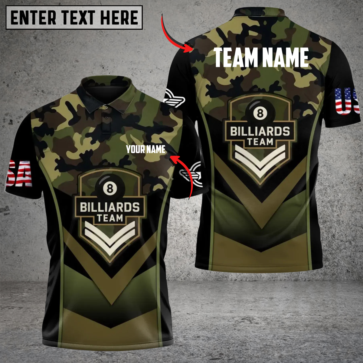 Blisscorners Billiard Combat Camo Pool Team Strike Personalized Name 3D Unisex Shirt