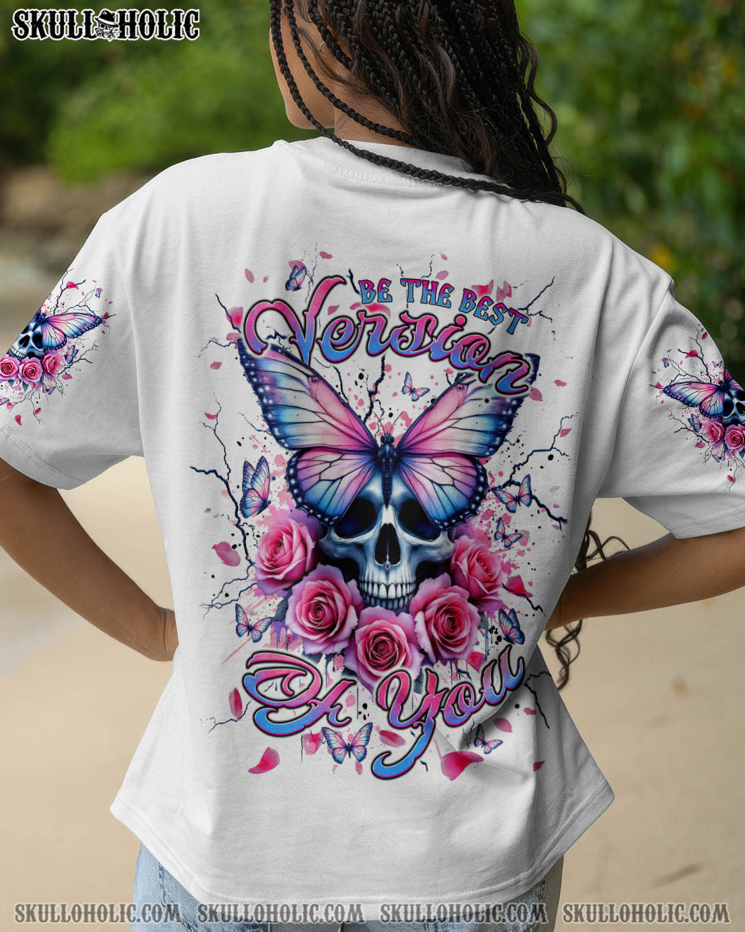 BLISSCORNERS BE THE BEST VERSION OF YOU BUTTERFLY SKULL ALL OVER PRINT