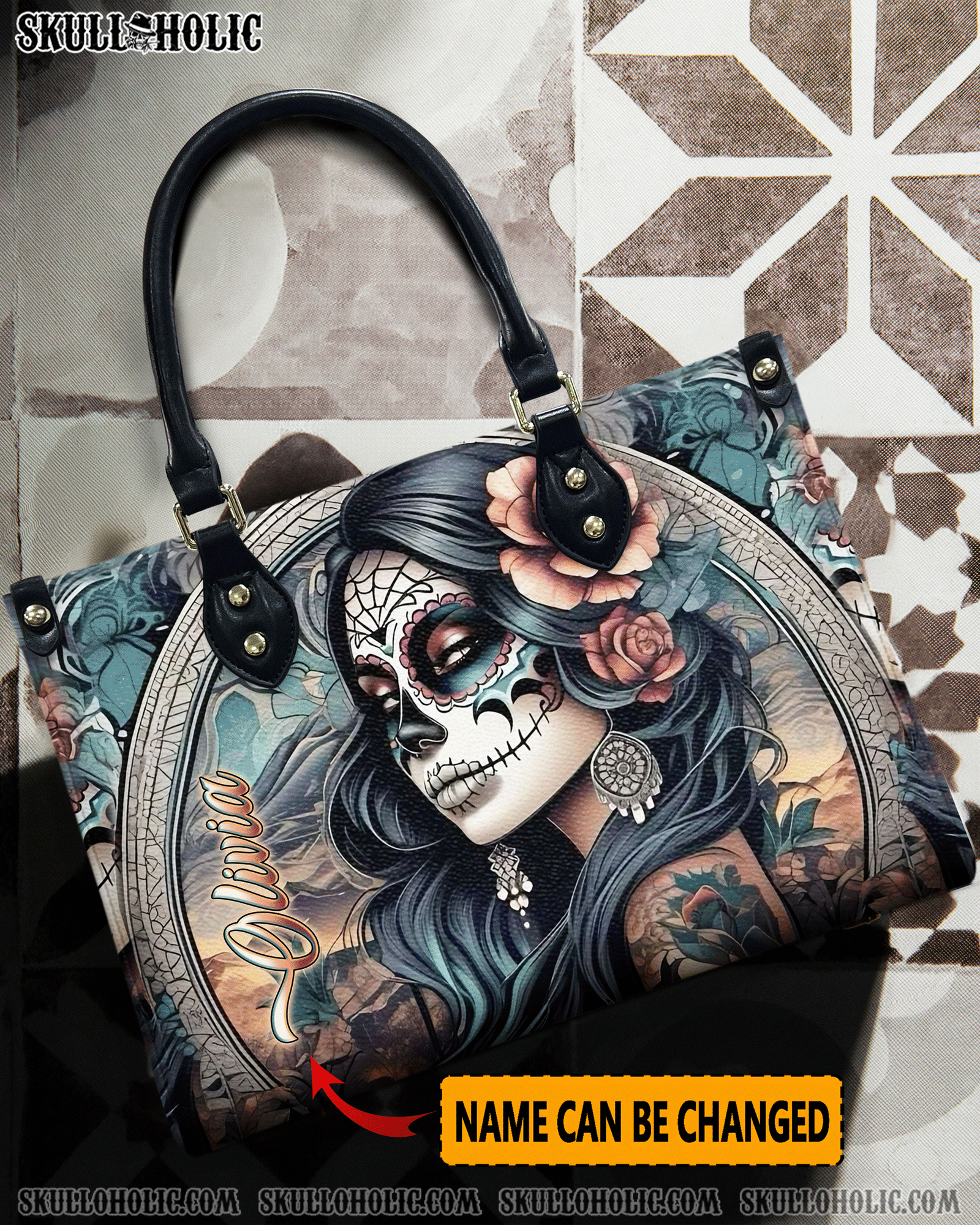 BLISSCORNERS SUGAR SKULL LADY LEATHER HANDBAG