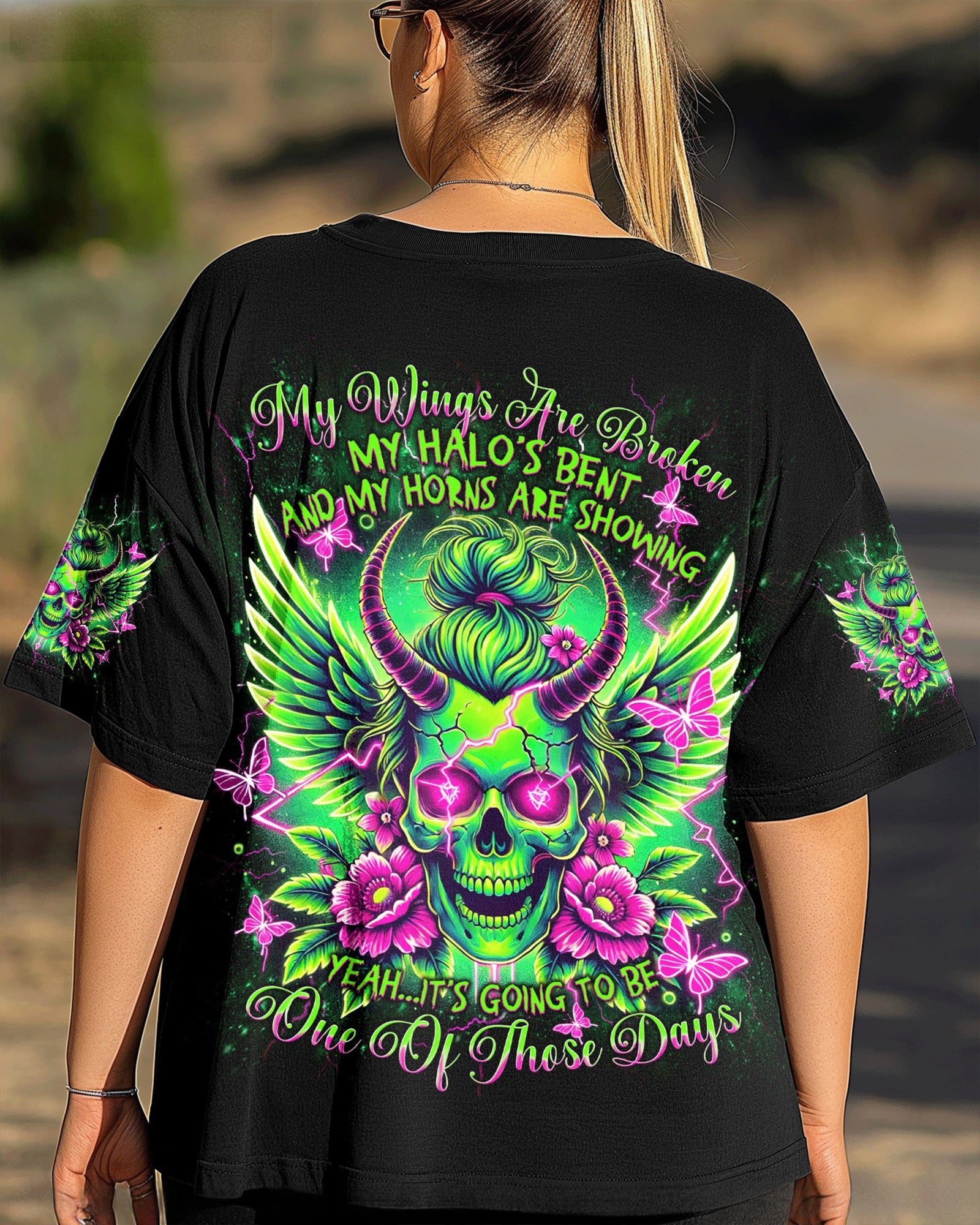 BLISSCORNERS IT'S GOING TO BE ONE OF THOSE DAYS MESSY BUN SKULL ALL OVER PRINT