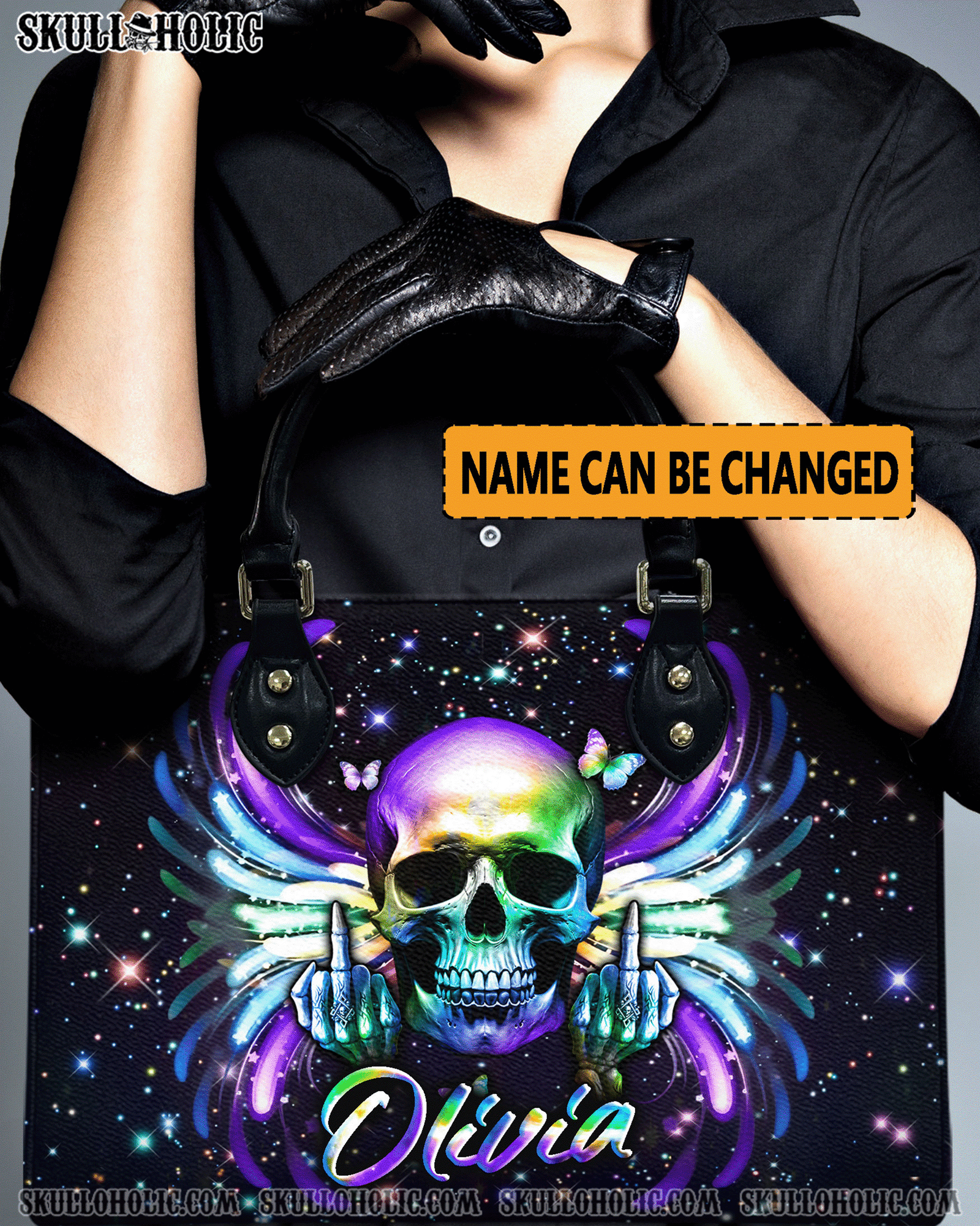 BLISSCORNERS COLOFUL SKULL WINGS LEATHER HANDBAG