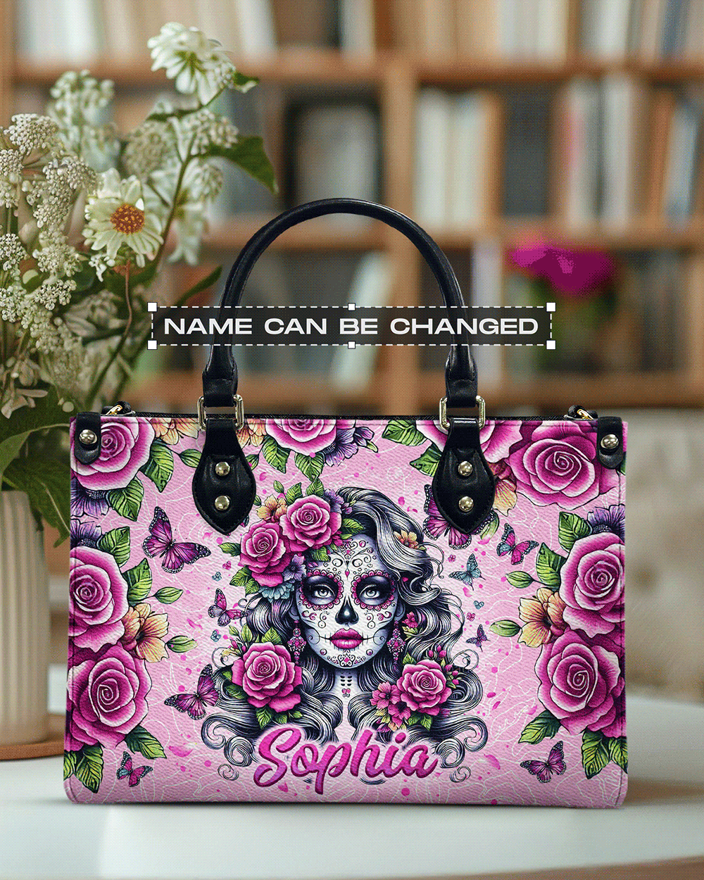 BLISSCORNERS SUGAR SKULL LADY LEATHER HANDBAG