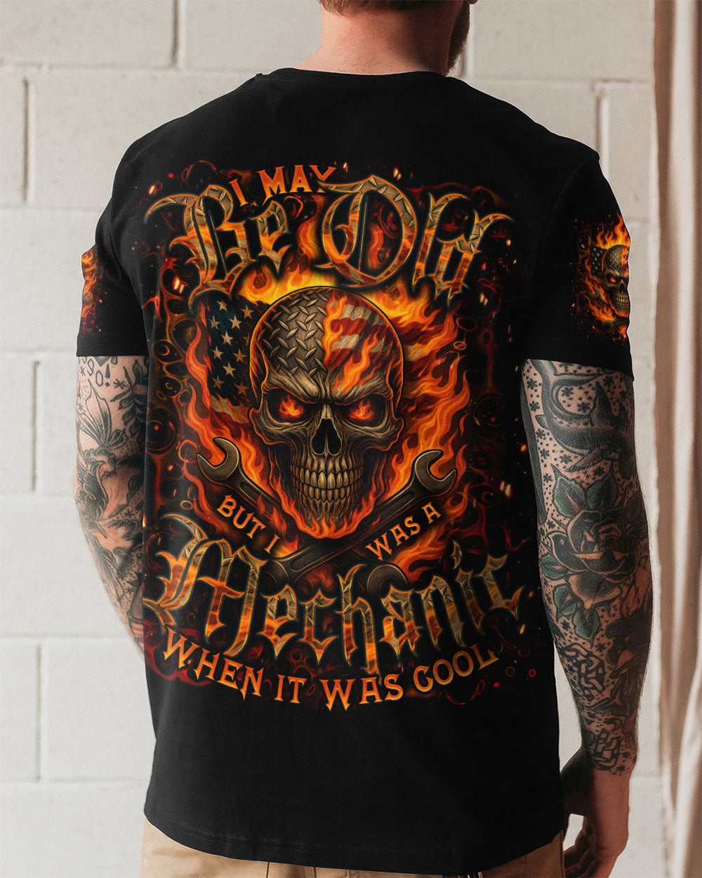 BLISSCORNERS CAREFUL BOY I'M AN OLD LINEMAN SKULL ALL OVER PRINT