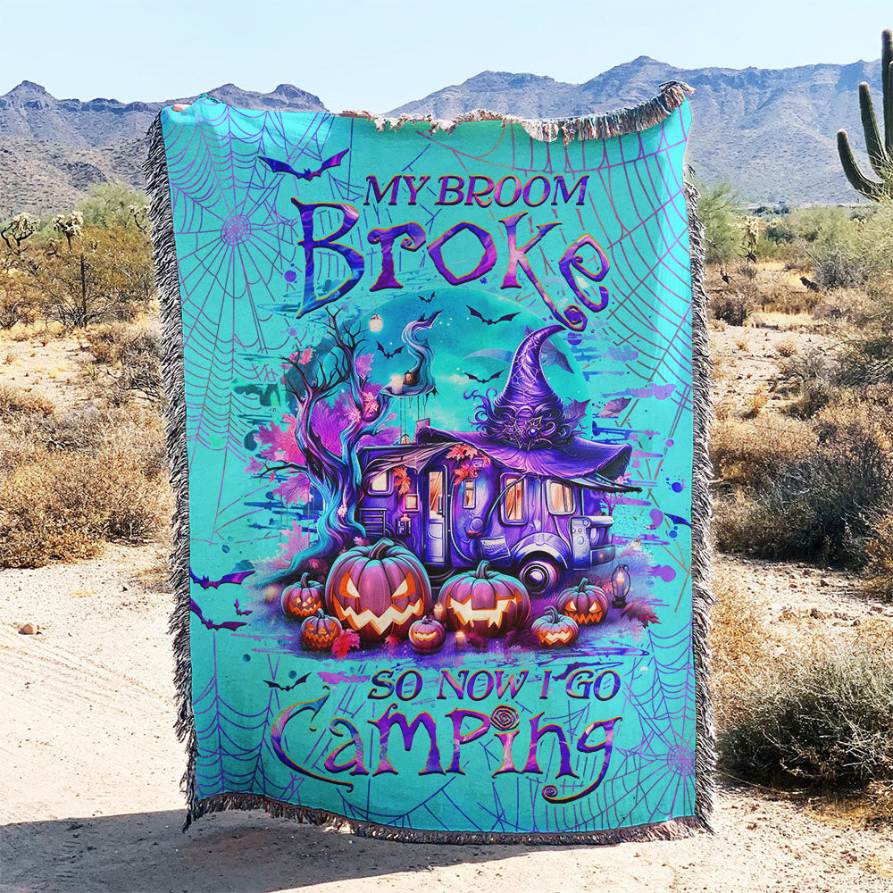 BLISSCORNERS MY BROOM BROKE SO NOW HALLOWEEN CAMPING WOVEN AND FLEECE BLANKET
