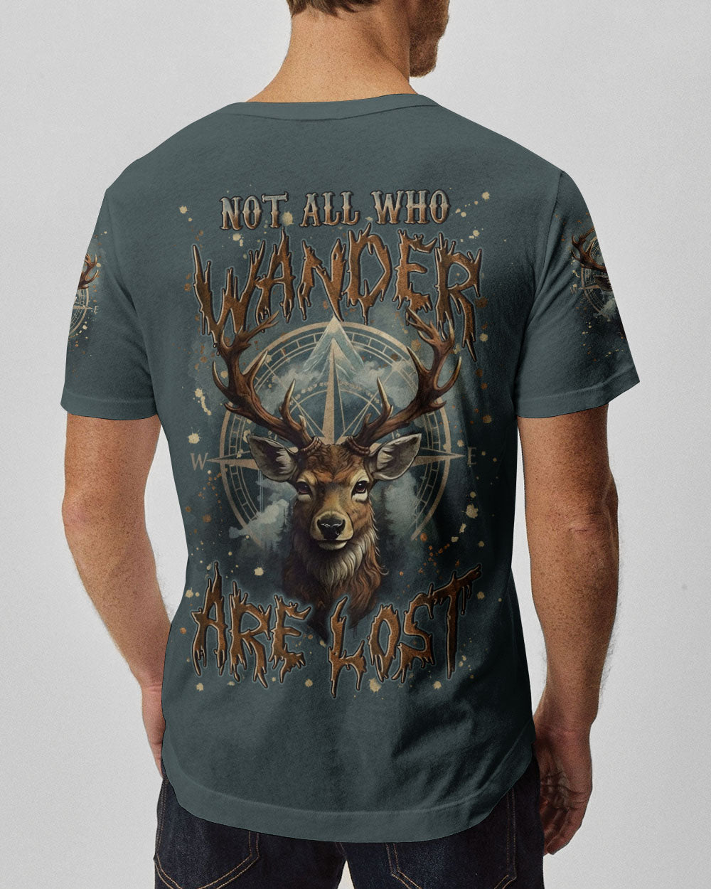 BLISSCORNERS NOT ALL WHO WANDER ARE LOST DEER COMPASS ALL OVER PRINT