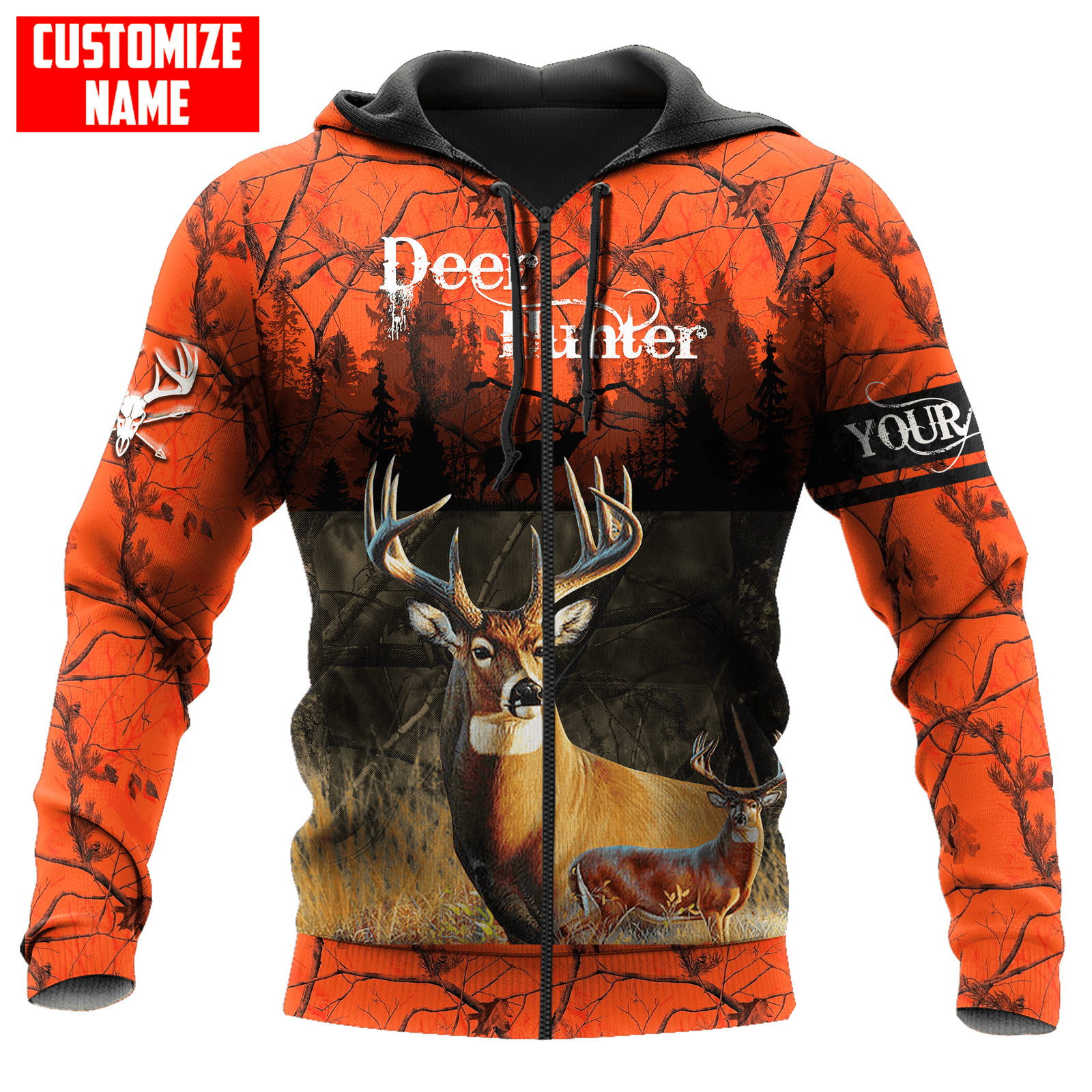 Blisscorners Personalized Name Deer Hunting Orange Green Camo 3D Shirts