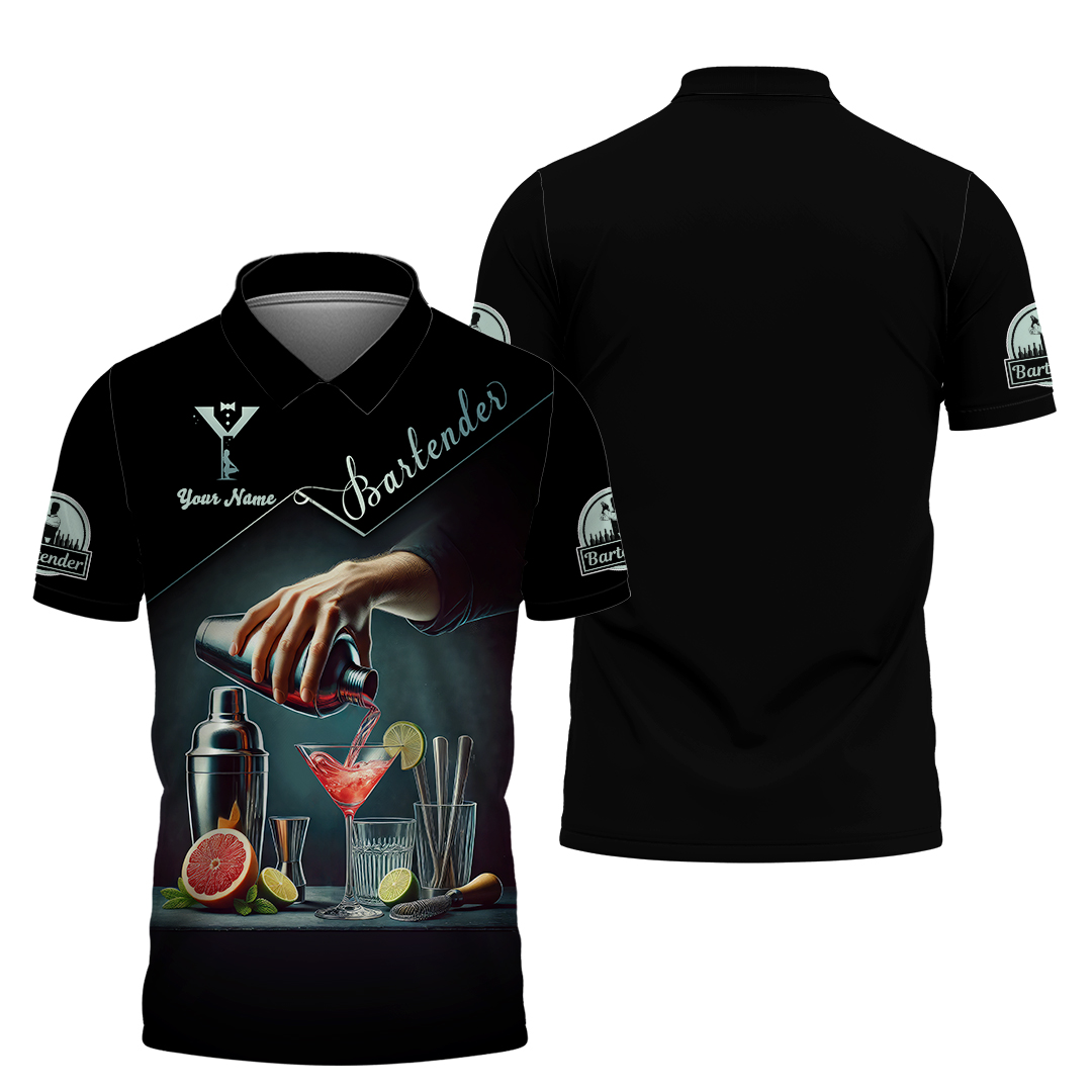Blisscorners Custom Name Bartender 3D Shirt, Bartender Uniform Gift