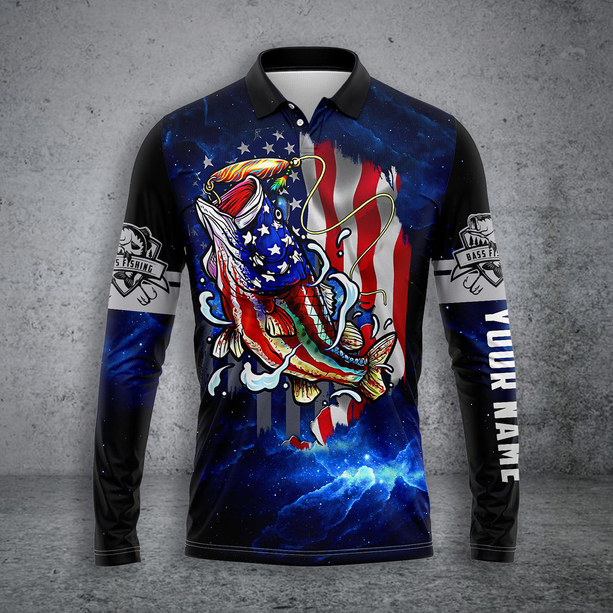 Blisscorners Bass Fishing 3D American Flag Customize Name 3D Shirts