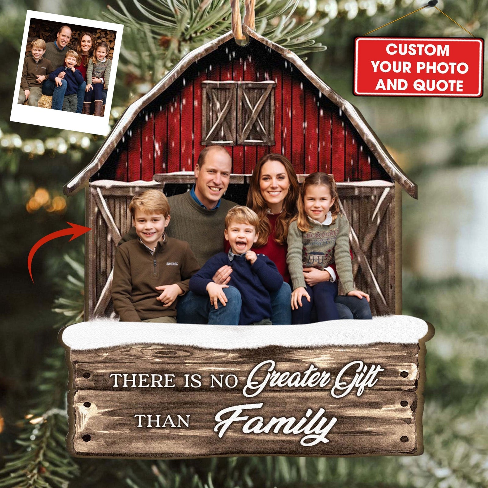 Blisscorners Christmas Gift, Custom Photo And Quote - Personalized Custom Shaped Wooden Ornament - Gift For Family2D Flat LM2111