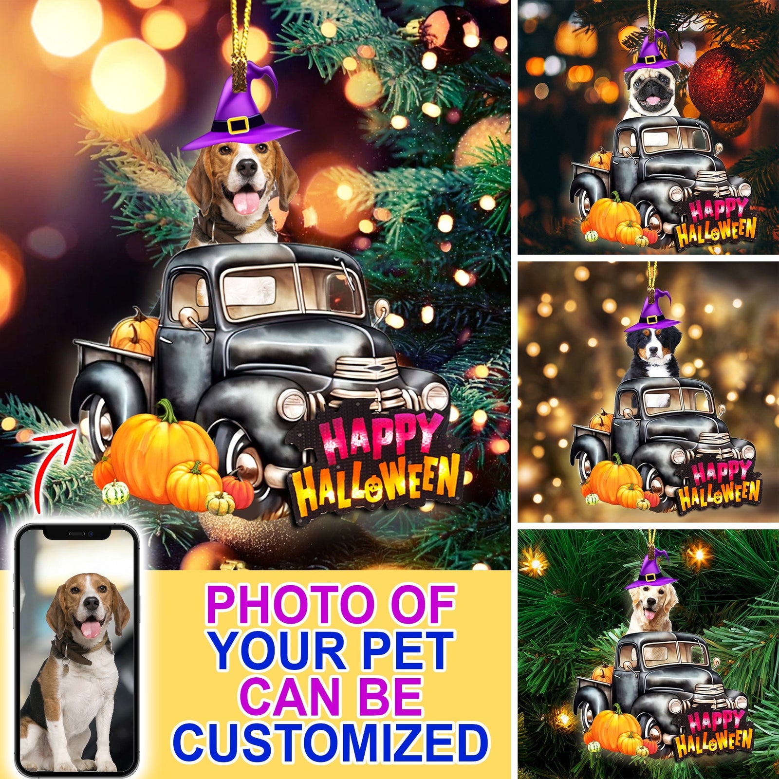 Blisscorners Happy Halloween - Custom Photo, Personalized Acrylic Ornament - Gift For Pet Lover2D Flat LM2111
