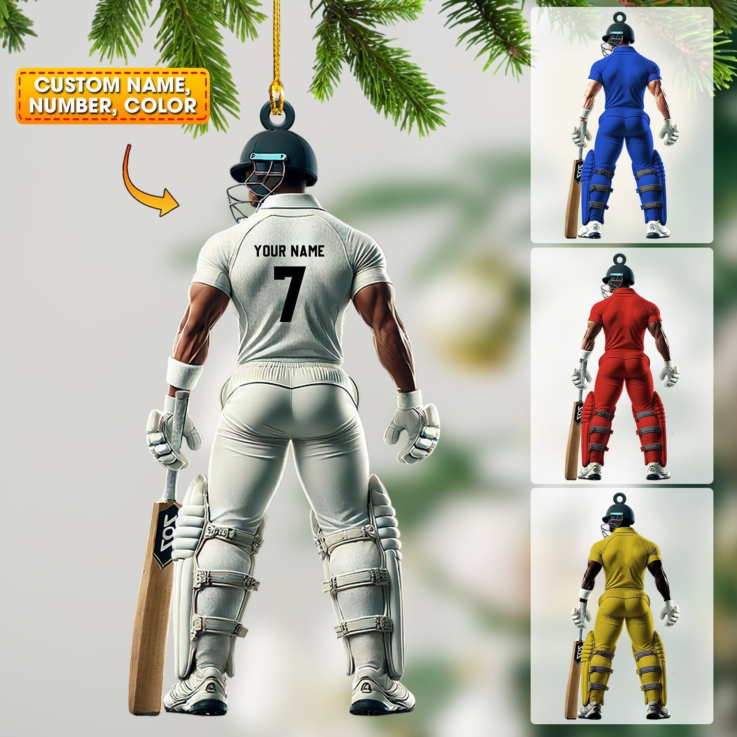 Blisscorners Cricket Ball Player Christmas Ornament, Personalized Ornaments2D Flat LM2211
