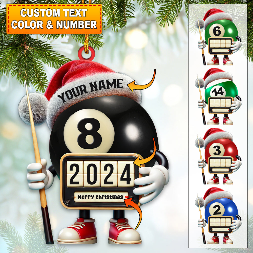 Blisscorners Custom Name and Year Billiard Ornament, Billiard Lover Christmas Gift2D Flat LM2211