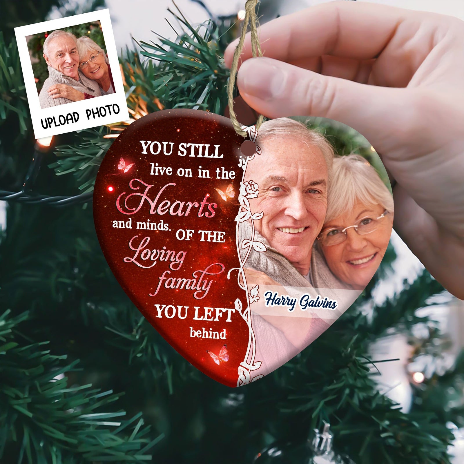 Blisscorners You Still Live On In The Heart - Personalized Heart Ceramic Ornament - Memorial Gift2D Flat LM2111