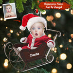 Blisscorners Baby In Christmas Sleigh - Custom Photo And Name, Personalized Acrylic Ornament - Gift For Christmas, Family Gift2D Flat LM2111