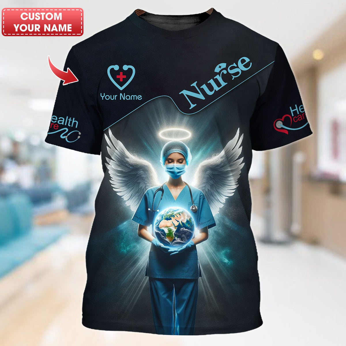 Blisscorners Personalized Nurse Shirts - Guardian Angel Nurse Design for Healthcare Heroes
