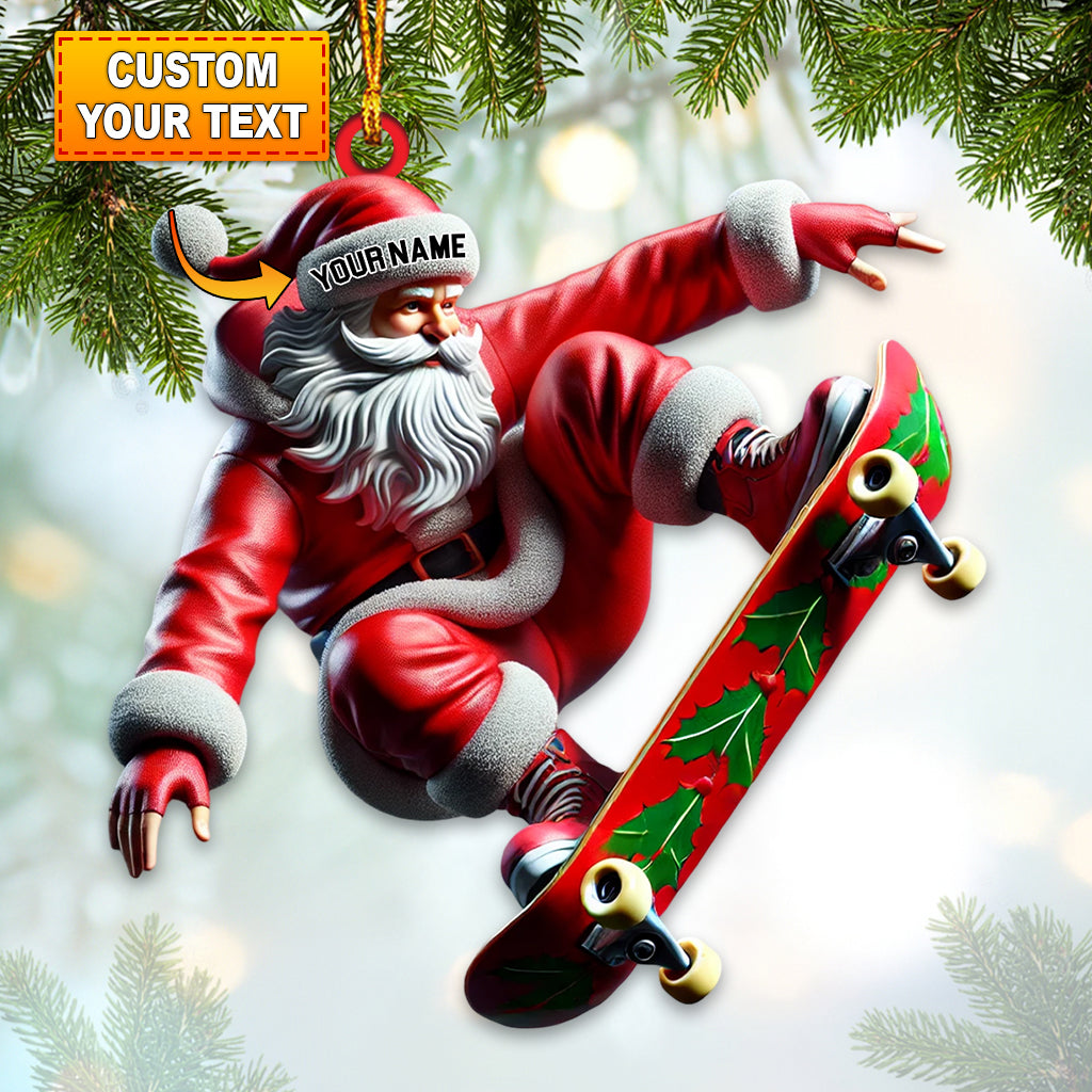 Blisscorners Custom Name Skating Santa Ornament, Skateboarding Ornament, Skating Lover Christmas Gift2D Flat LM2211