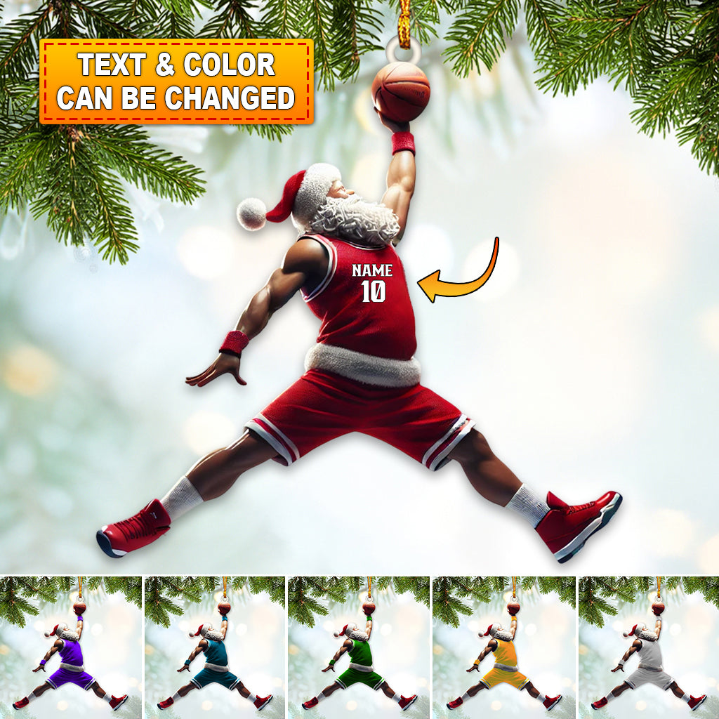 Blisscorners Custom Name and Number Santa Basketball Ornament, Basketball Christmas Gift2D Flat LM2111