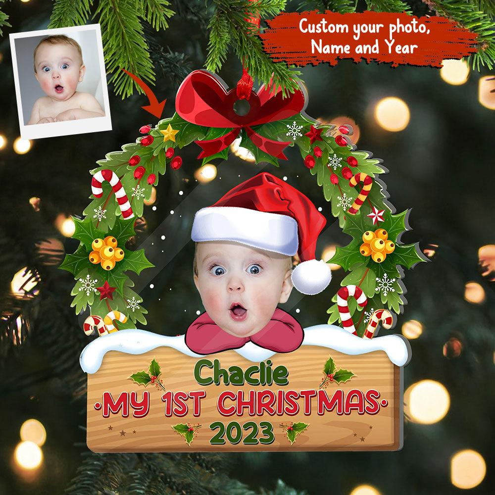 Blisscorners My Baby First Christmas - Custom Photo And Name, Personalized Acrylic Ornament - Gift For Christmas, Family Gift2D Flat LM2111