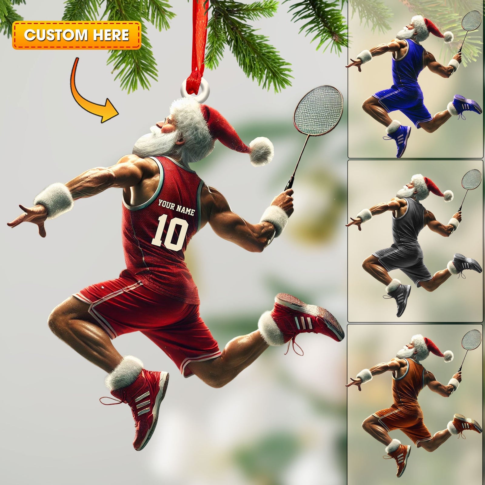 Blisscorners Custom Badminton Santa Ornament, Personalized Ornament2D Flat LM2211