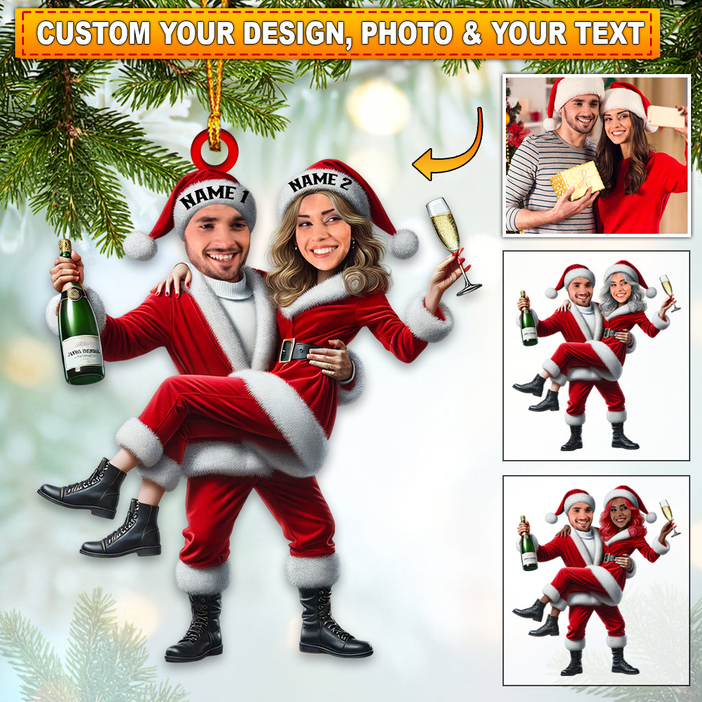 Blisscorners Custom Name and Photo Couple Ornament, Couple Christmas Gift2D Flat LM2111