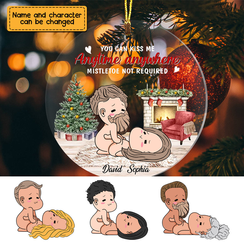 Blisscorners You Can Kiss Me Anytime Anywhere - Custom Appearances And Names Christmas Couple Gift - Personalized Acrylic Ornament2D Flat LM2111