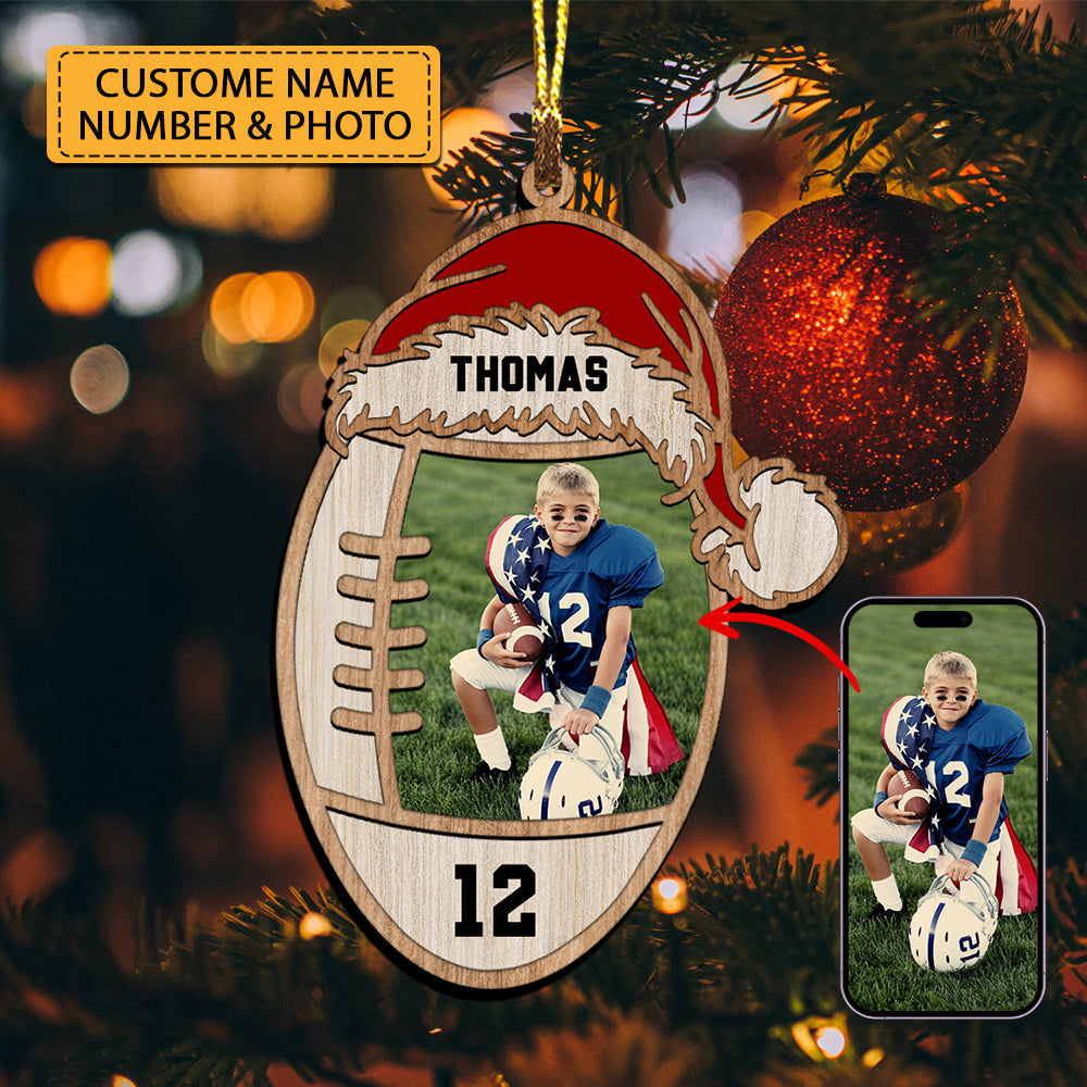 Blisscorners American Football, Gridiron Football Lover - Custom Photo And Name, Personalized Acrylic Ornament - Family Gift2D Flat LM2111