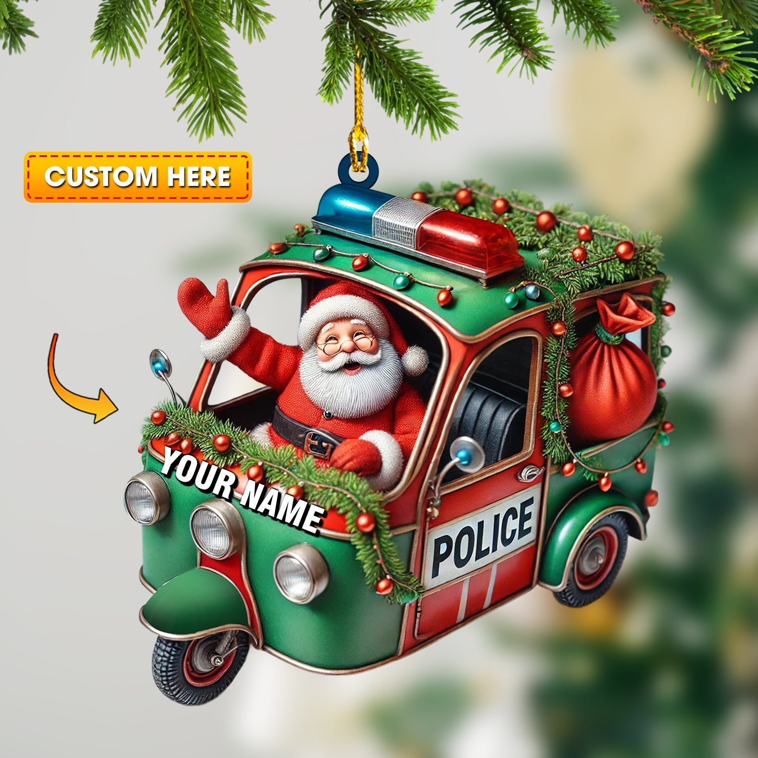 Blisscorners Police Santa Home Decor Christmas Ornament, Personalized Ornament2D Flat LM2211