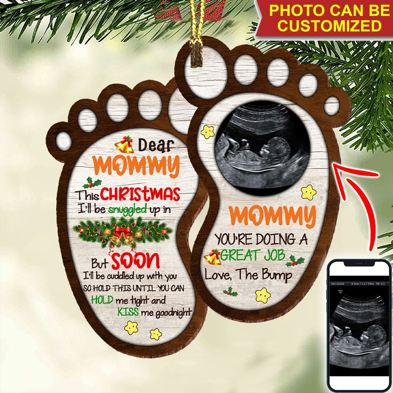 Blisscorners Mommy You Are Doing A Great Job Love The Bump - Personalized Custom Shaped Wooden Ornament, Christmas Gift2D Flat LM2111