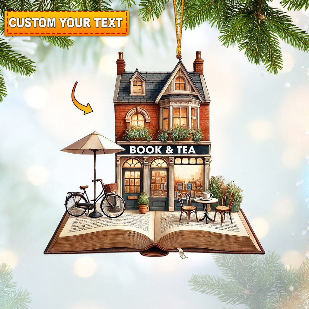 Blisscorners Book And Tea Christmas Ornament, Personalized Ornament2D Flat LM2211