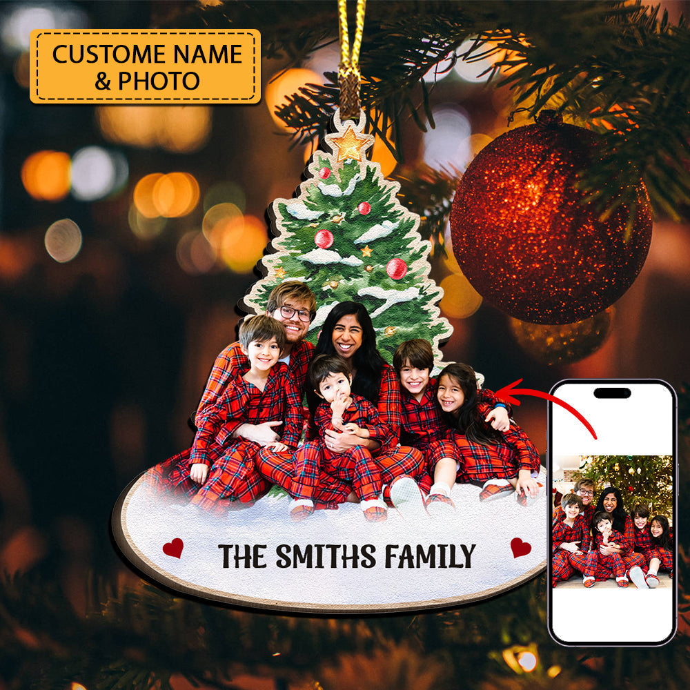 Blisscorners Christmas With Family, We Are Family - Custom Photo And Name, Personalized Acrylic Ornament - Gift For Christmas, Family Gift2D Flat LM2111