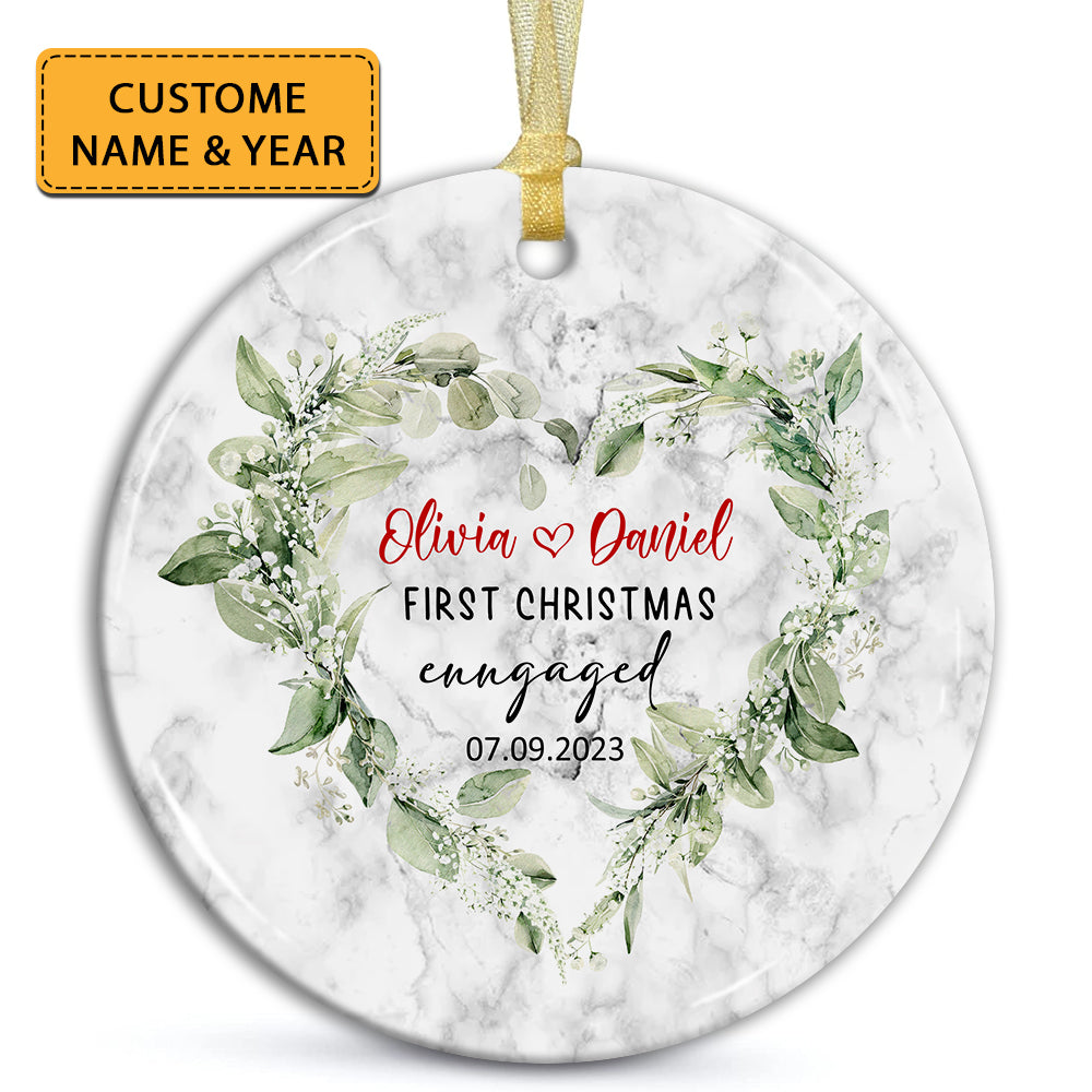 Blisscorners First Christmas Engaged - Personalized Christmas Ceramic Ornament - Gift For Couple, Family2D Flat LM2111