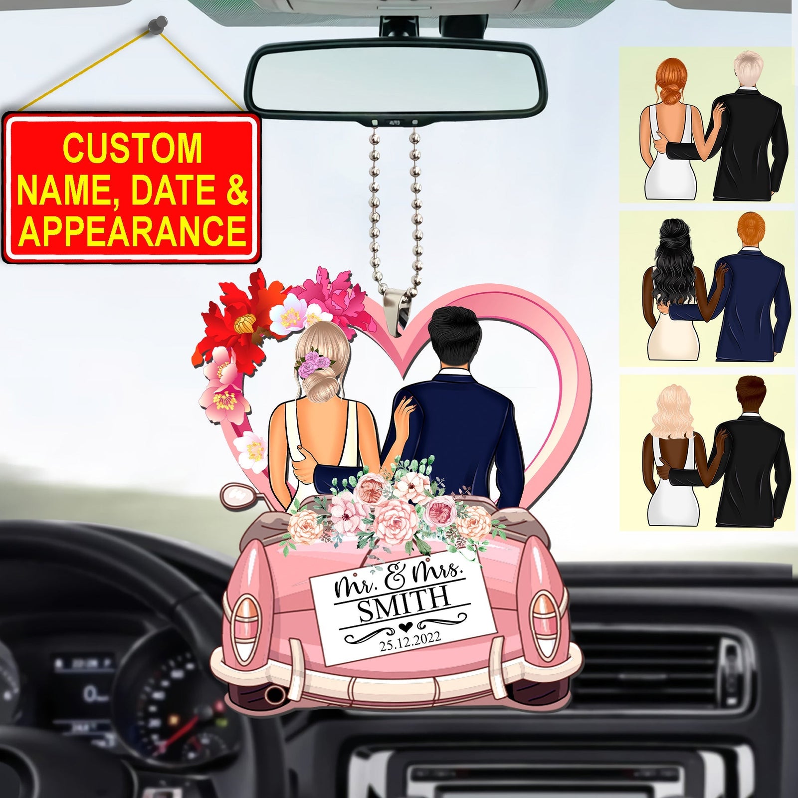 Blisscorners Married Couple - Custom Appearance And Name, Personalized Car Acrylic Ornament - Gift For Couple2D Flat LM2111