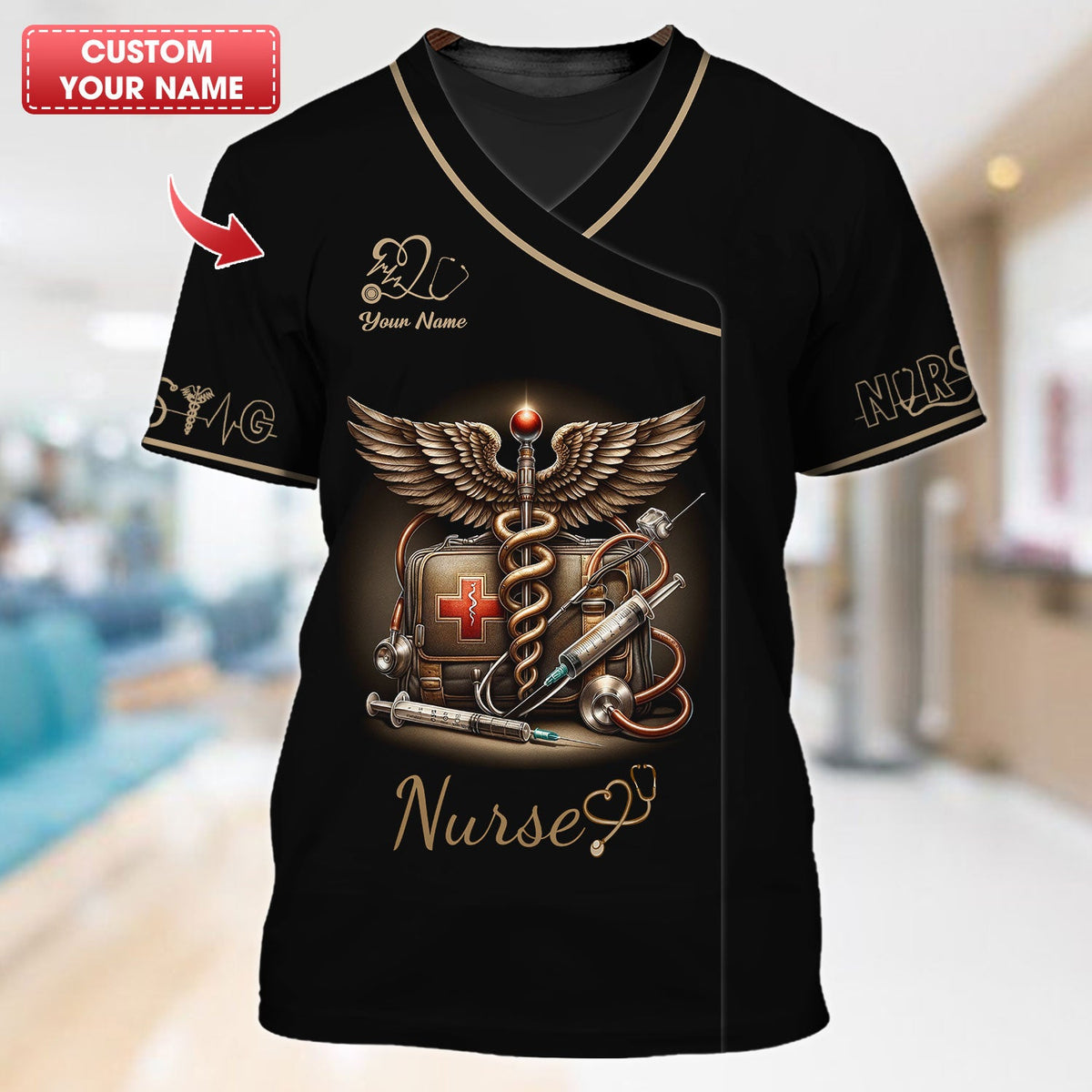 Blisscorners Personalized Nurse Shirt - Classic Medical Symbols Design for Healthcare Professionals