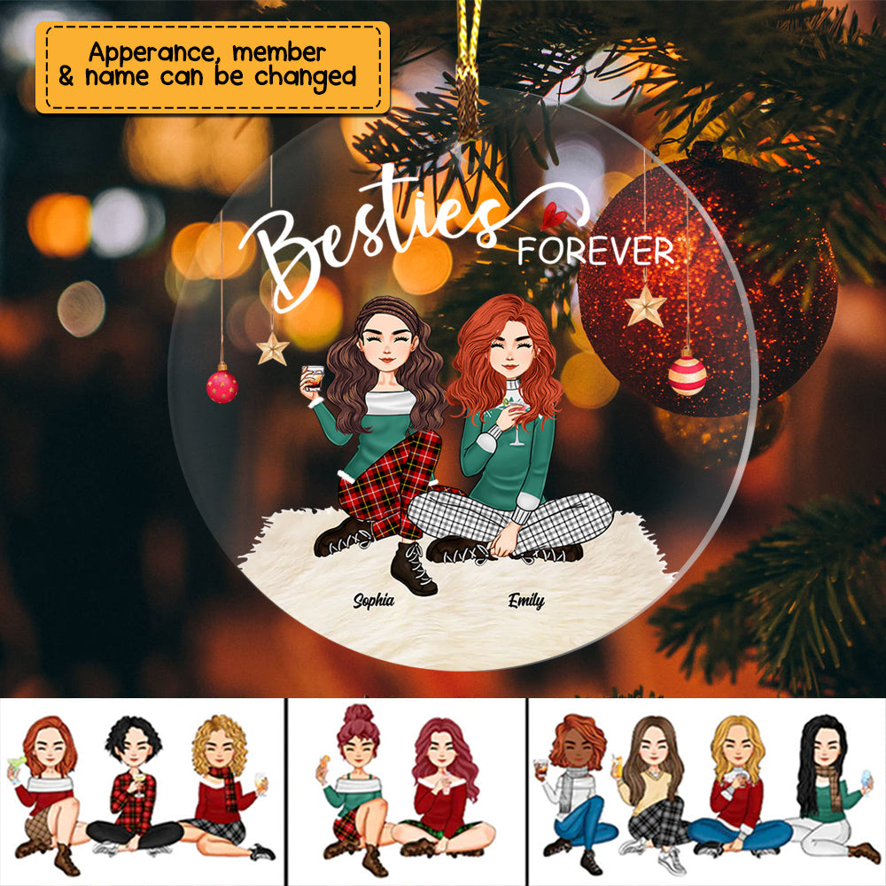 Blisscorners Besties Forever Girls Friendship - Custom Appearances, Quote And Names Christmas Gift - Personalized Acrylic Ornament2D Flat LM2111
