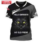 Blisscorners Black Cat Custom Name Shirt Hello Darkness My Old Friend 3D Shirts Gift For Cat Lovers