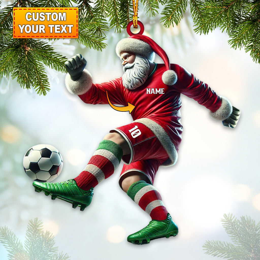 Blisscorners Custom Name and Number Santa Football Ornament, Christmas Gift for Football Lover2D Flat LM2211