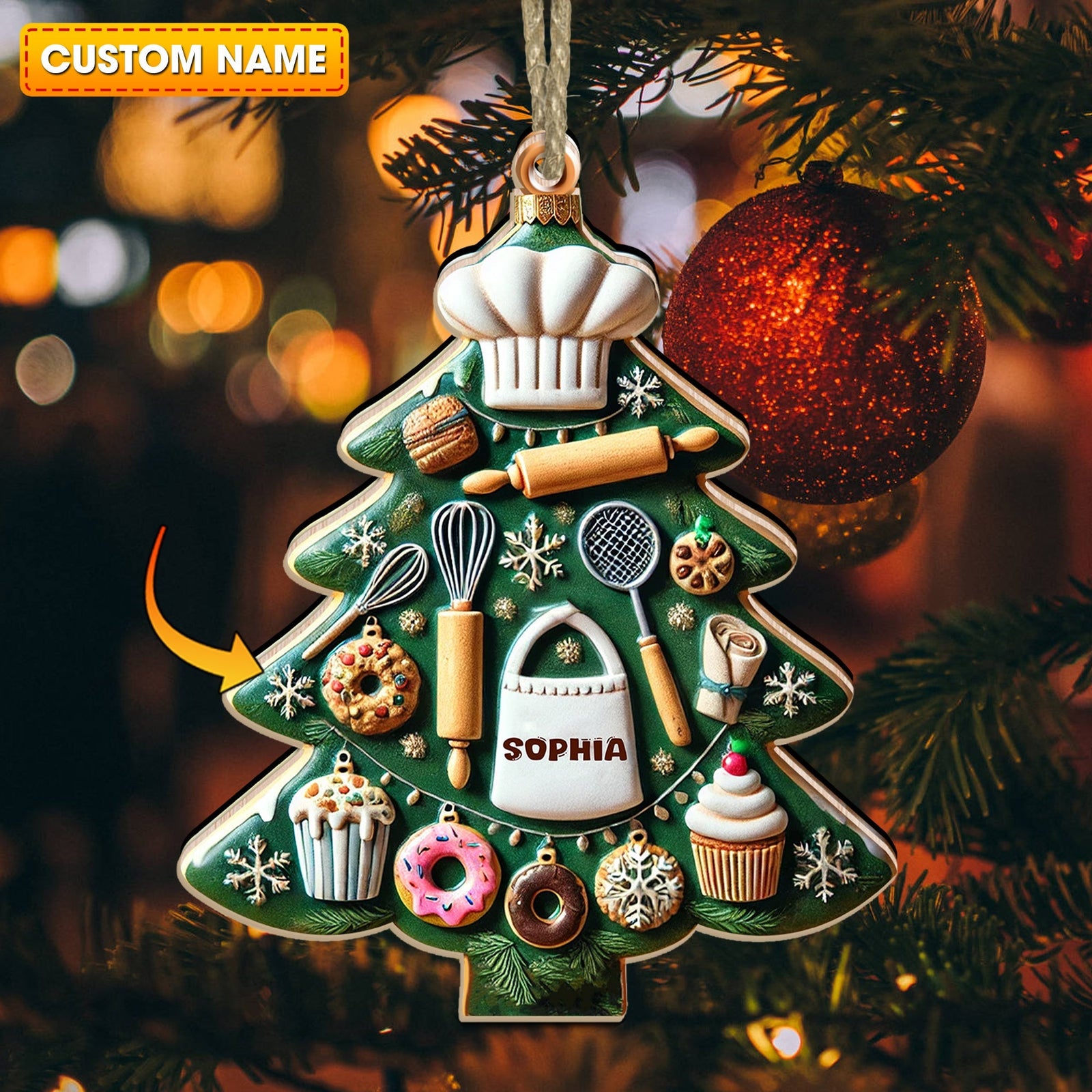 Blisscorners Custom Name Ornament, Christmas Kitchen Tree2D Flat LM2211