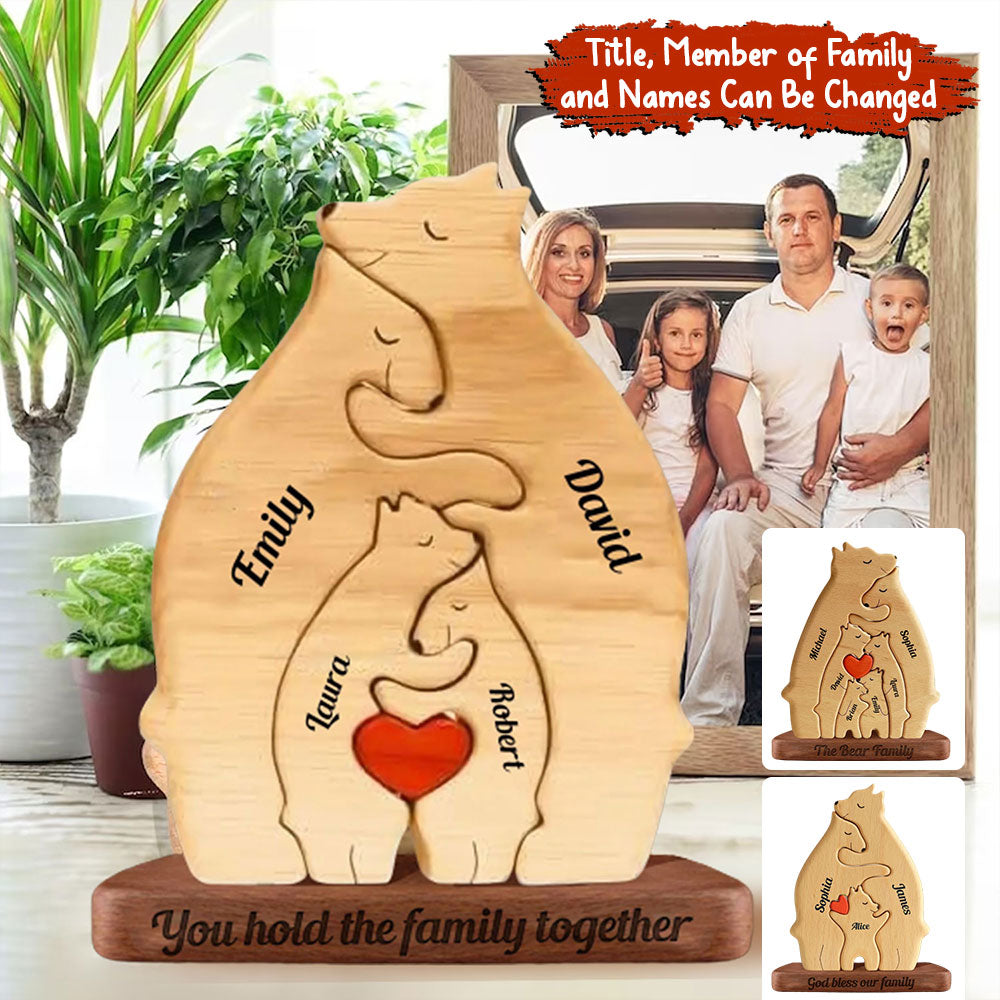 Blisscorners Personalized Bear Family Puzzle Wooden Add Base - Wooden Pet Carvings, Gift For Family, Gift For Couple2D Flat LM2111