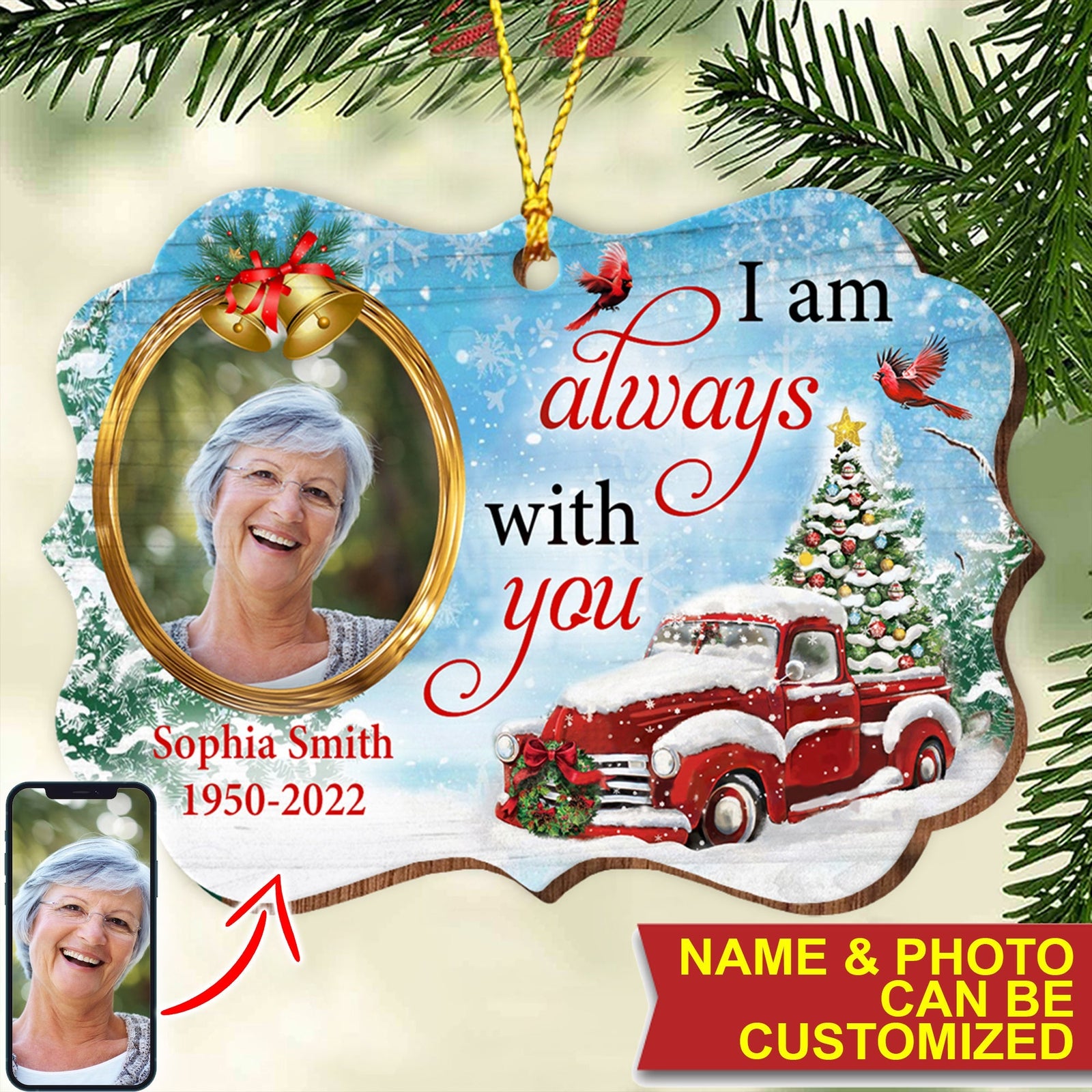 Blisscorners I Always With You - Custom Photo And Name - Personalized Custom Shaped Wooden Ornament, Christmas Gift, Memorial Gift2D Flat LM2111