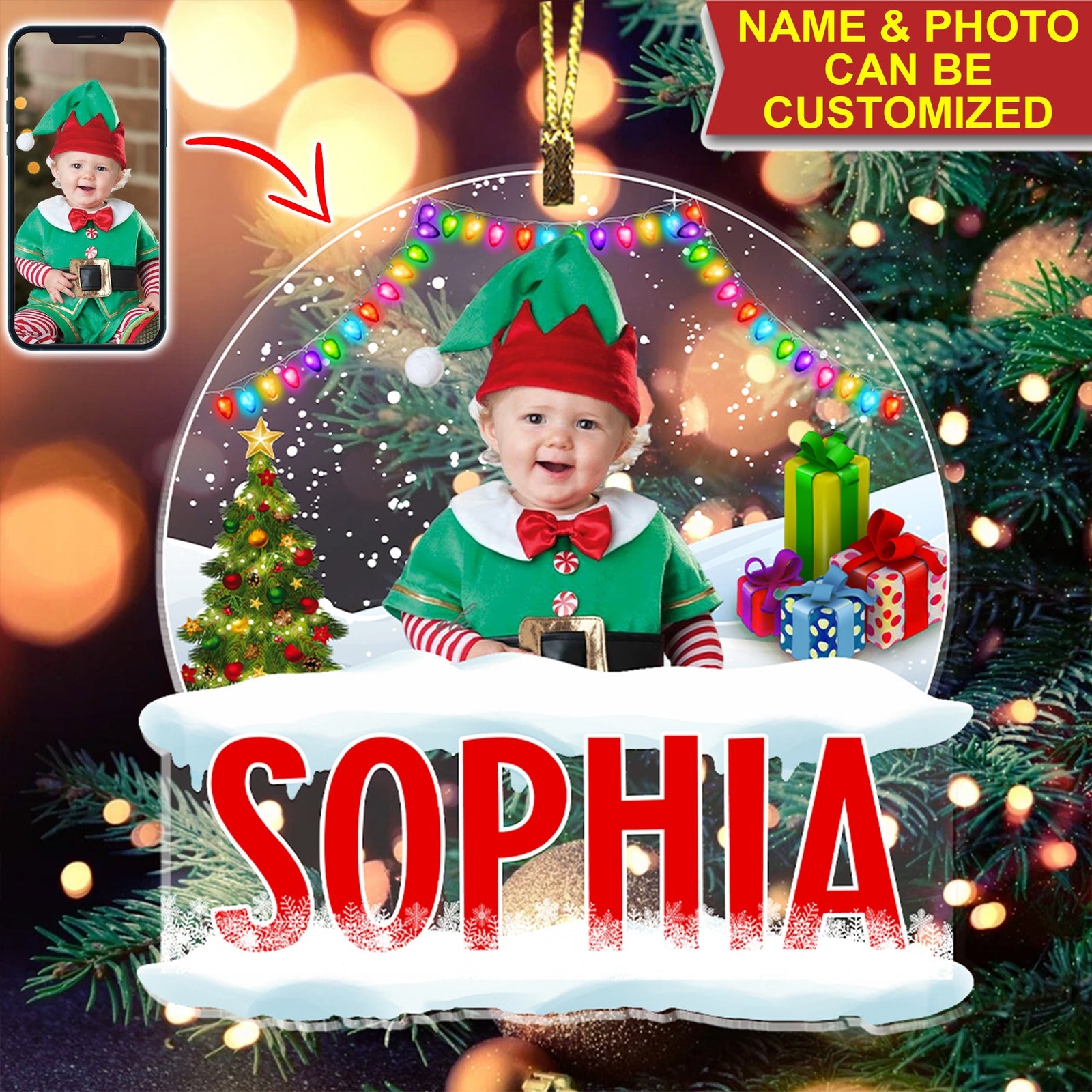 Blisscorners Baby And Snow - Custom Photo And Name, Personalized Acrylic Ornament - Gift For Christmas, Family Gift2D Flat LM2111
