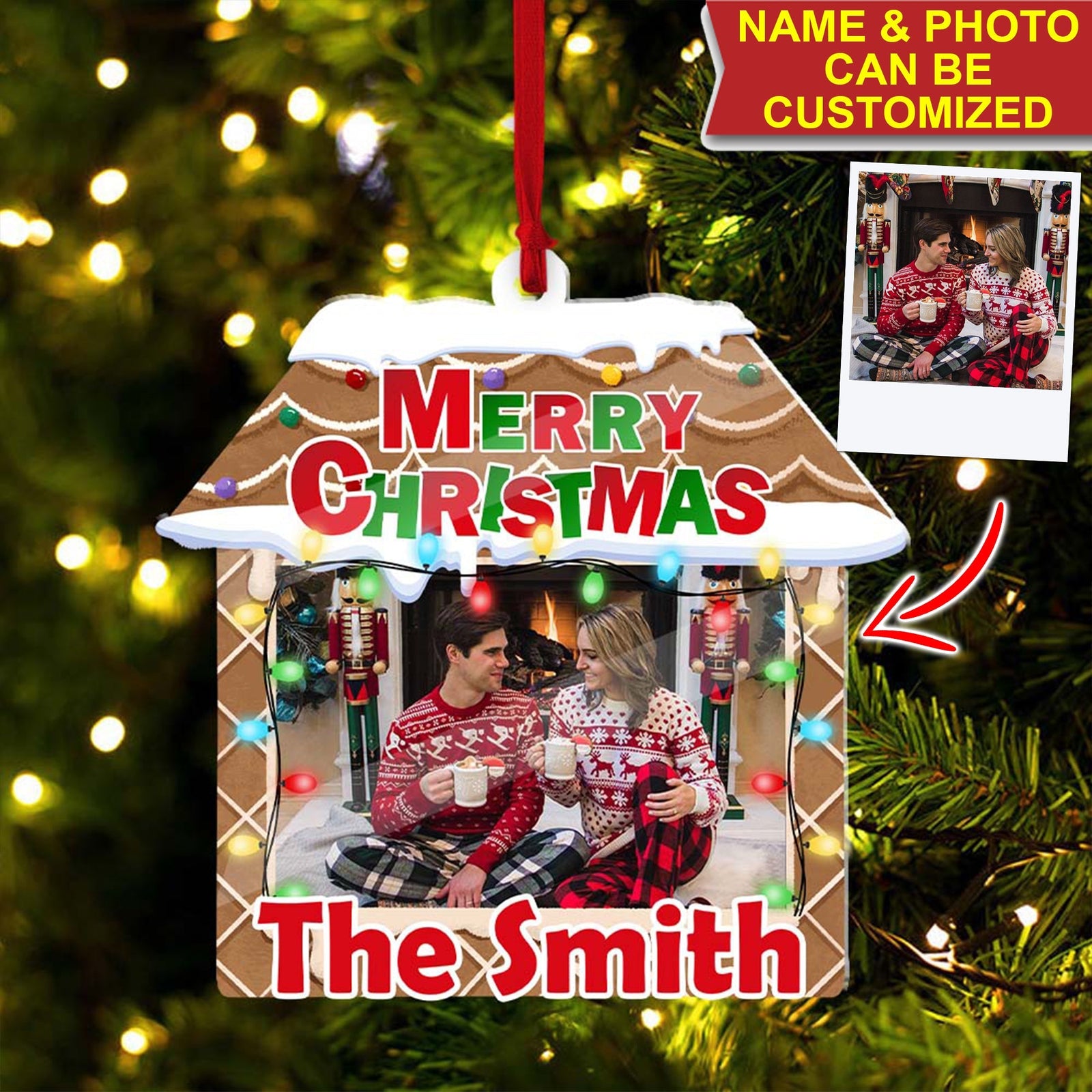 Blisscorners Merry Christmas Family - Custom Photo And Family Name, Personalized Acrylic Ornament - Gift For Christmas2D Flat LM2111
