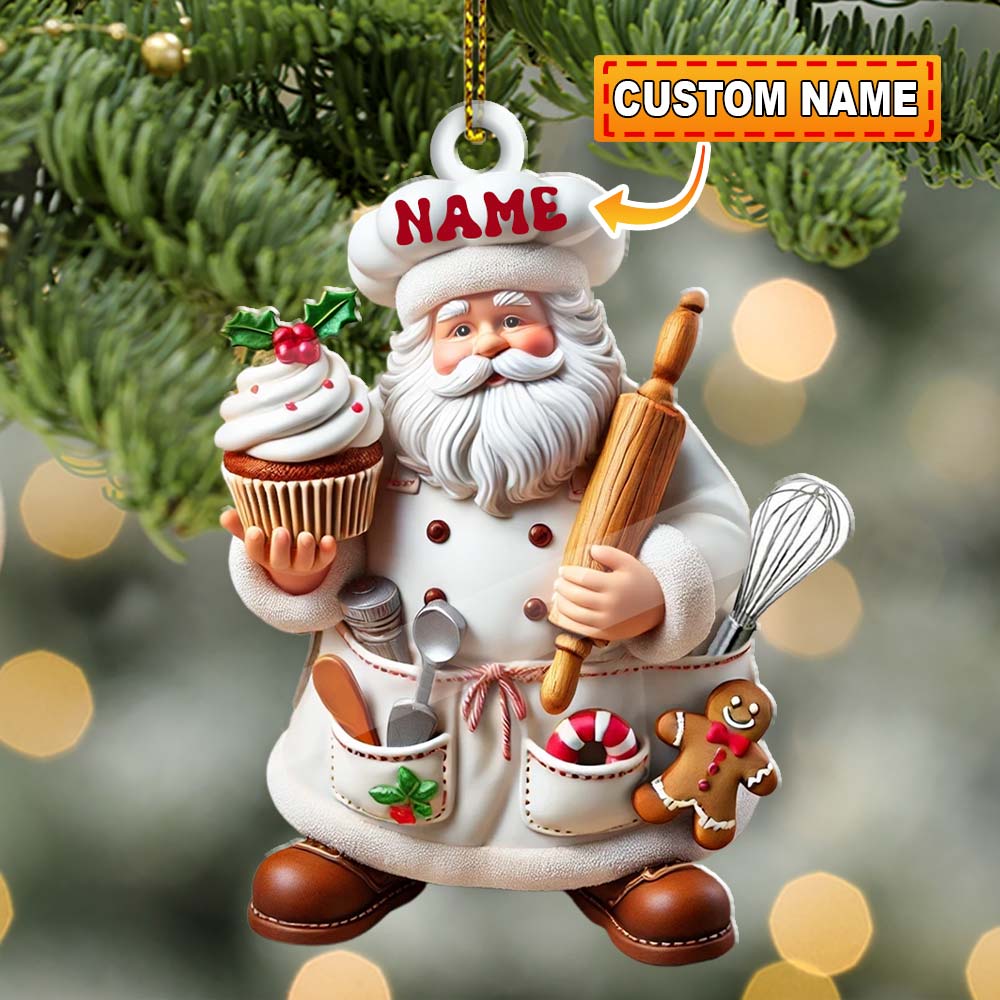 Blisscorners Custom Name Ornament, Santa Baker Cup Cake2D Flat LM2211