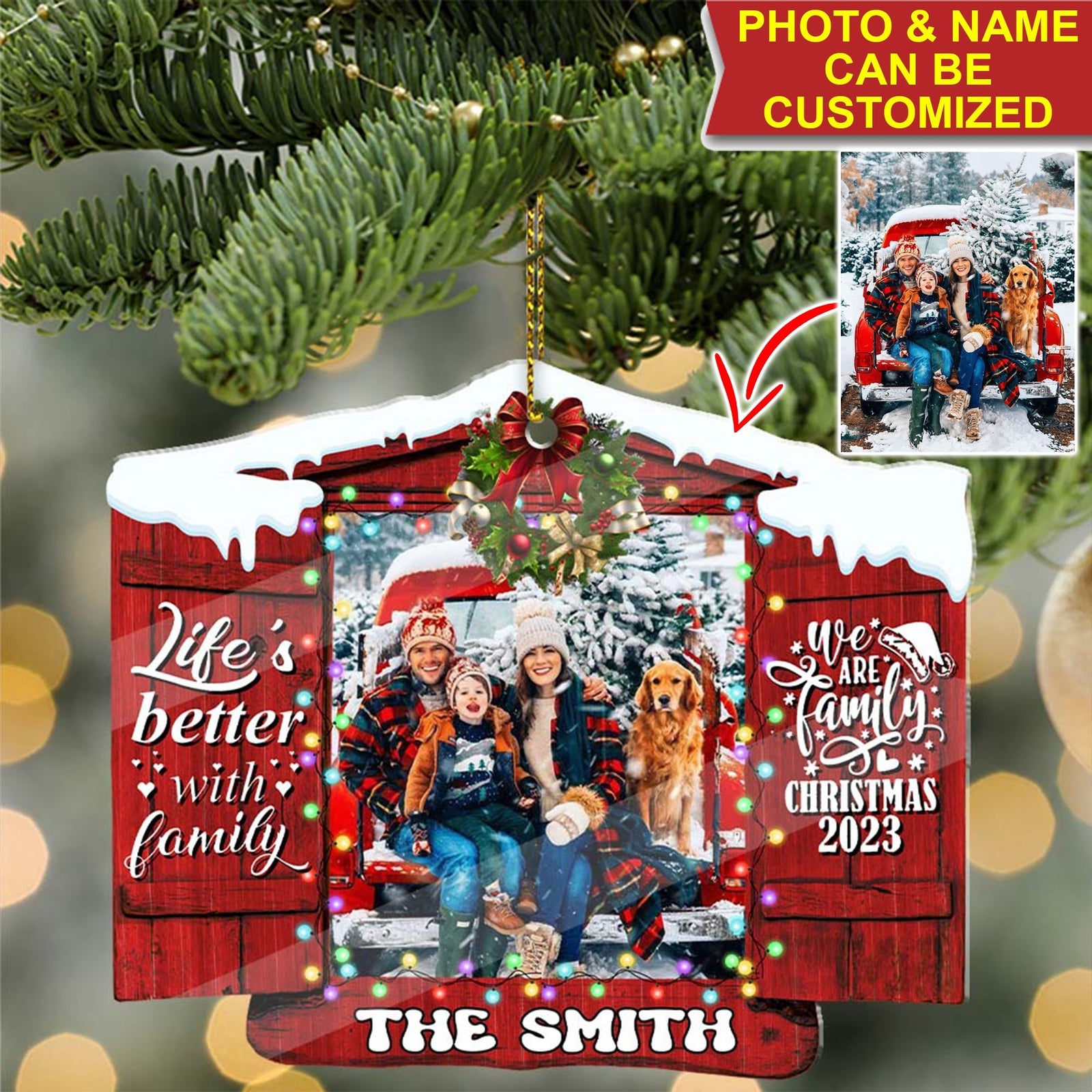 Blisscorners Life Is Better With Family, We Are Family - Custom Photo And Name, Personalized Acrylic Ornament - Gift For Christmas, Family Gift2D Flat LM2111