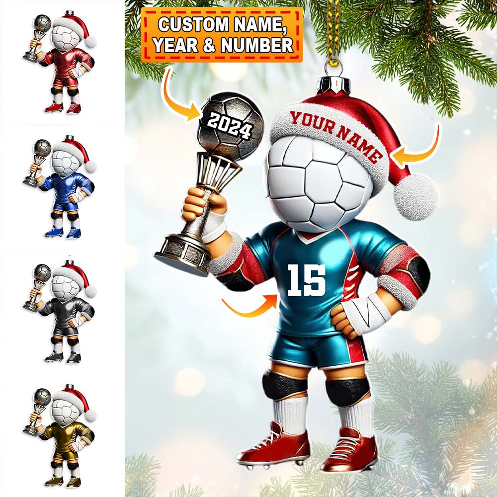 Blisscorners Custom Name, Number and Year Handball Champion Ornament, Christmas Gift for Handball Lover2D Flat LM2111
