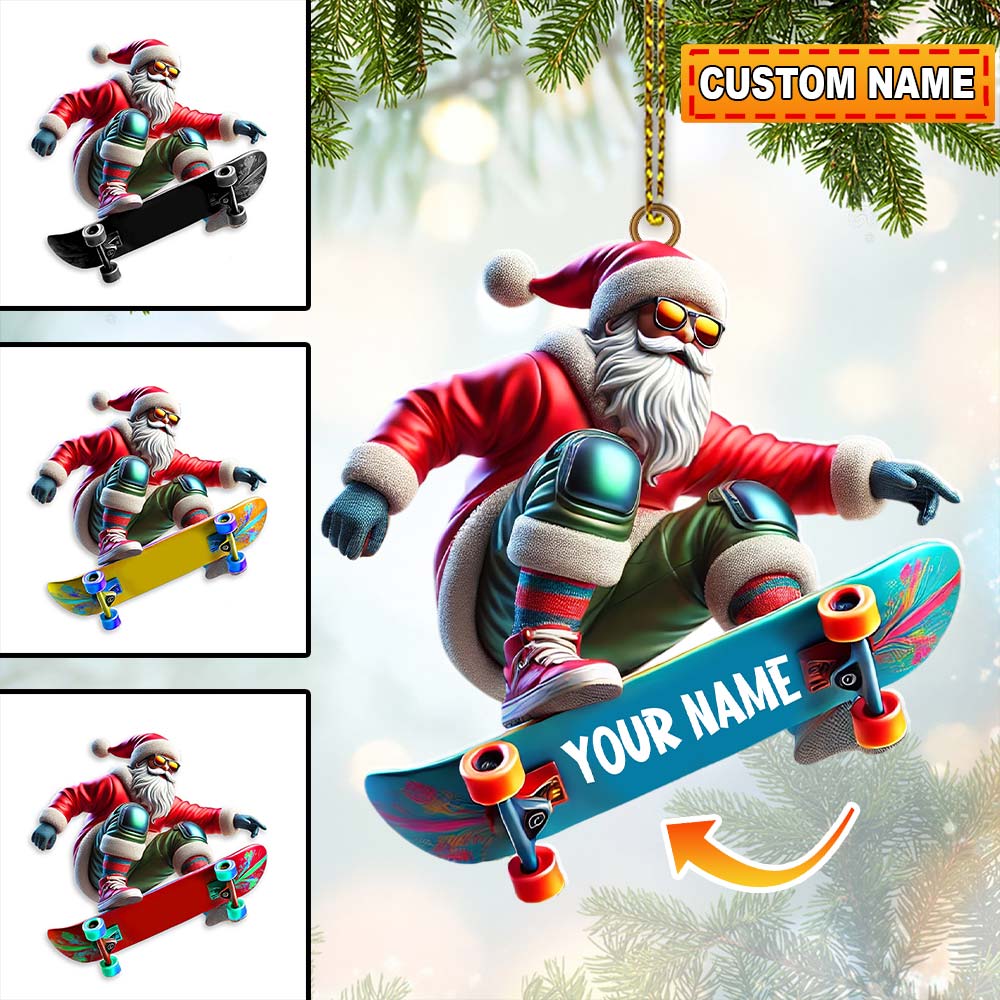 Blisscorners Skateboarding Santa Christmas Ornament, Personalized Ornament2D Flat LM2211