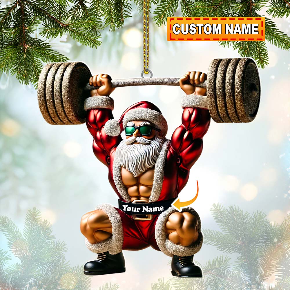Blisscorners Custom Name Gym Work Out Santa Ornament, Gymnastics Christmas Gift42D Flat LM2211