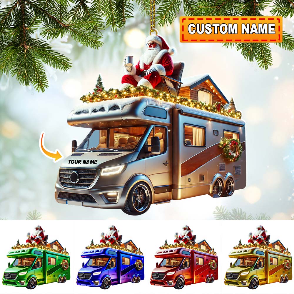 Blisscorners Custom Name Santa Truck Ornament, Santa Christmas Gift2D Flat LM2111
