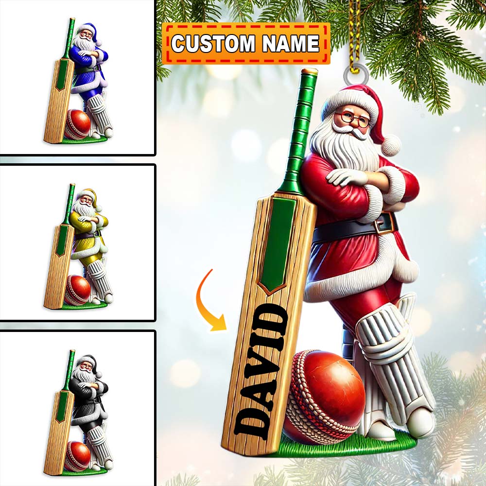 Blisscorners Cricket Ball Ready Santa Christmas Ornament, Personalized Ornament2D Flat LM2211