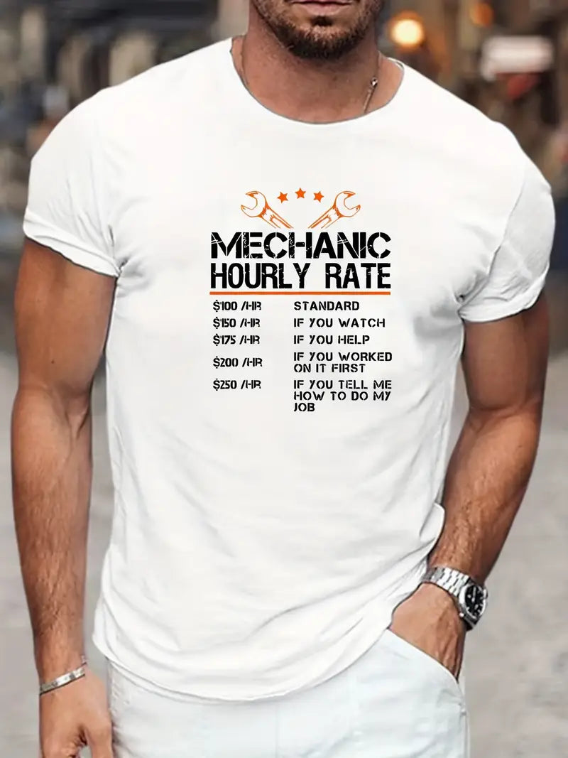 Blisscorners Funny Mechanic Hourly Rate Print T-Shirt, Gift for Mechanic Fathers, Tops As Gifts, T-shirt For Summer