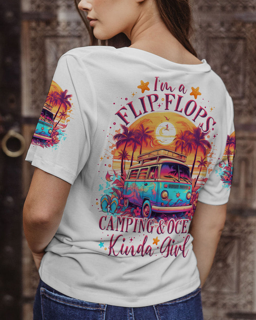 BLISSCORNERS FLIP FLOPS CAMPING OCEAN KINDA GIRL ALL OVER PRINT